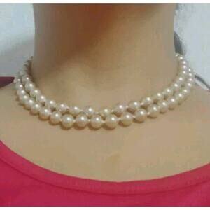 Vintage Chocker Marvella Imitation Pearl Necklace Round Box Closure 15”